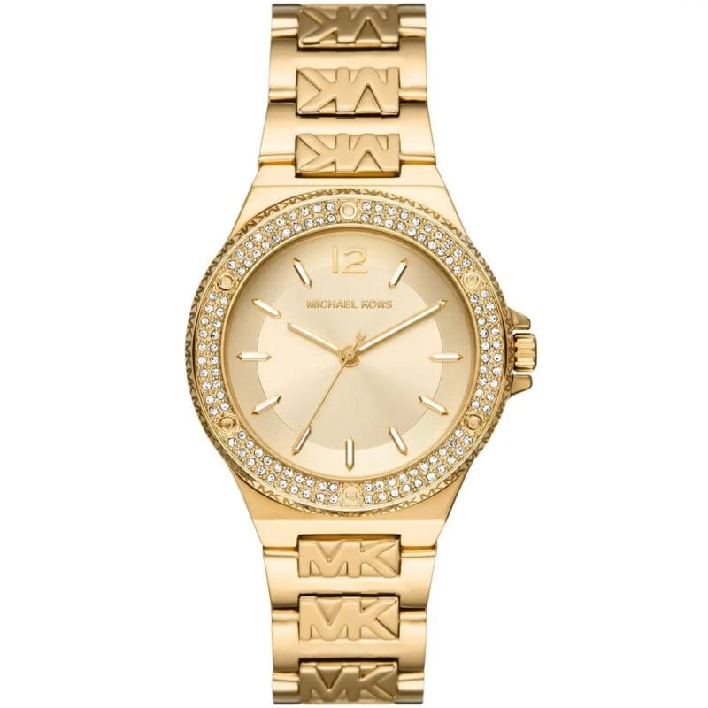 Montre Michael Kors MK7339 Maroc femme, dorée (37mm) avec lunette cristaux et bracelet logo MK.