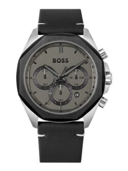 Montre Homme Hugo Boss Cloud 1514014 cadran gris, lunette octogonale et bracelet cuir noir pour homme au Maroc.