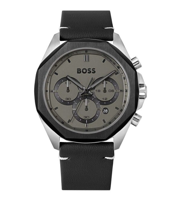 Montre Homme Hugo Boss Cloud 1514014 cadran gris, lunette octogonale et bracelet cuir noir pour homme au Maroc.