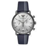 Montre Homme Emporio Armani AR11202 cadran argent et bracelet cuir bleu.