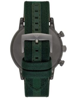 Bracelet en tissu nylon vert et cuir de la montre Armani AR1950.