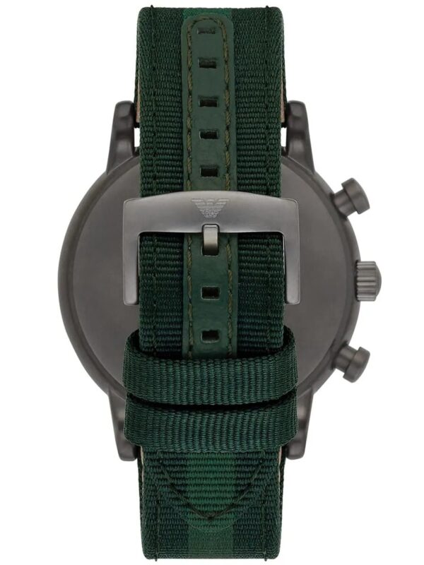 Bracelet en tissu nylon vert et cuir de la montre Armani AR1950.
