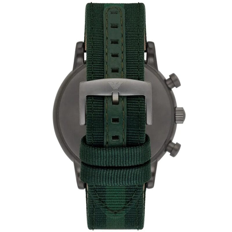 Bracelet en tissu nylon vert et cuir de la montre Armani AR1950.