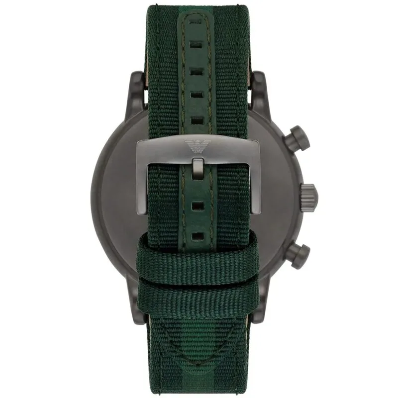Bracelet en tissu nylon vert et cuir de la montre Armani AR1950.