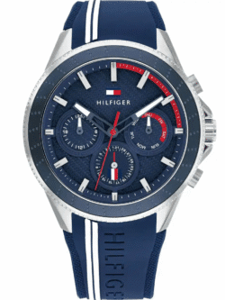 Montre Homme Tommy Hilfiger Aiden 1791859 bleue, cadran multifonction et bracelet silicone pour homme au Maroc.
