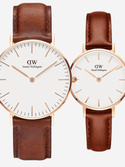 Montre Daniel Wellington couple cuir marron rose gold Saint-Valentin 2026 Maroc