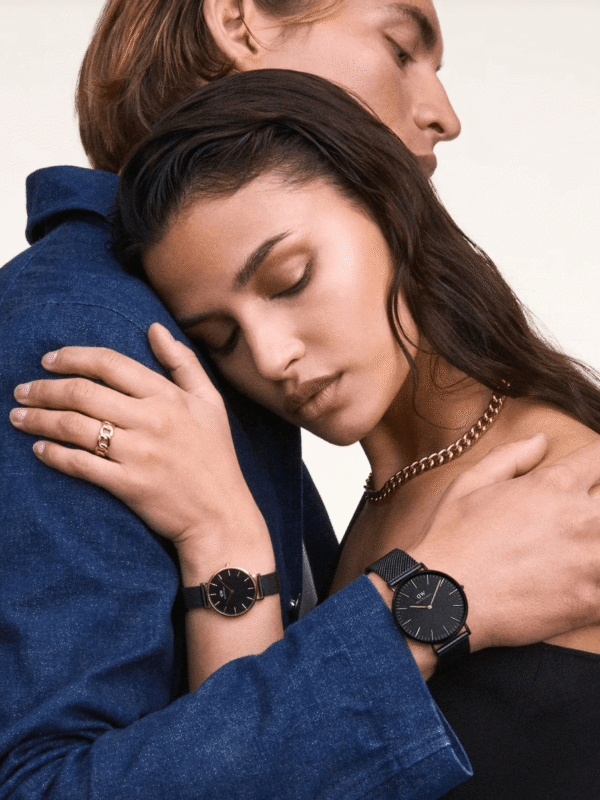 Montre Daniel Wellington couple mesh noir total black Saint-Valentin 2026 Maroc