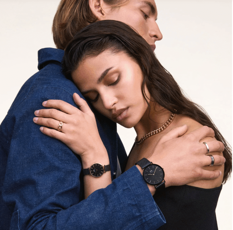 Montre Daniel Wellington couple mesh noir total black Saint-Valentin 2026 Maroc