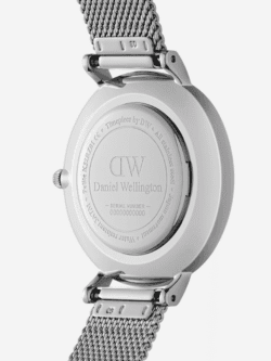 Montre Daniel Wellington femme mesh argent 28mm dos gravure authentique Maroc