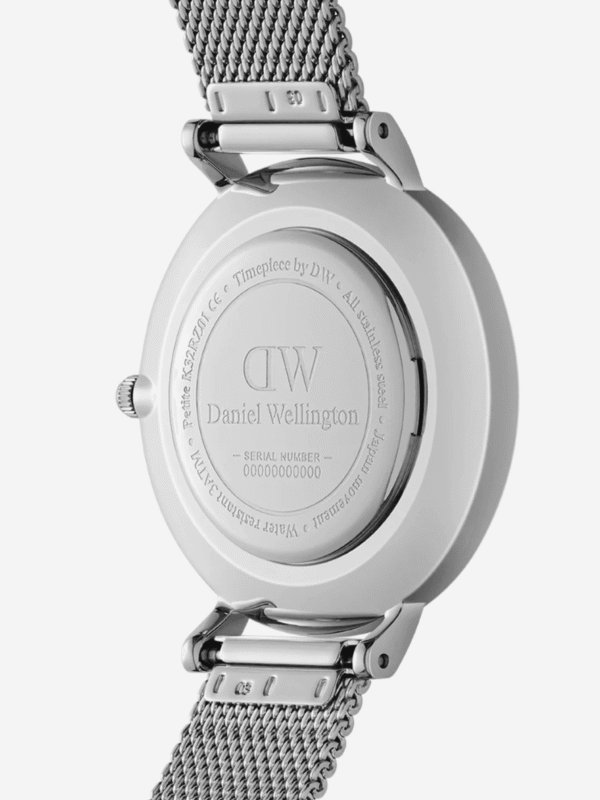 Montre Daniel Wellington femme mesh argent 28mm dos gravure authentique Maroc