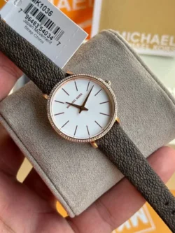 Montre Michael Kors MK1036 Maroc Pyper cadran blanc bracelet cuir logo MK 28mm