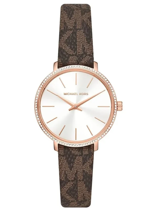 Montre Michael Kors MK1036 Maroc femme or rose bracelet cuir marron cristaux vue arrière