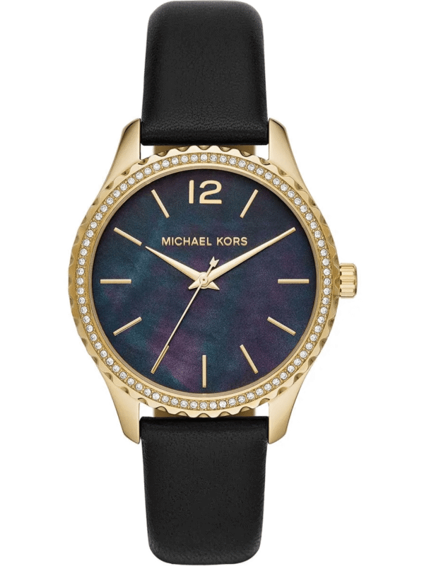 Montre Michael Kors MK2911 Maroc cadran nacré noir cristaux lunette or 38mm