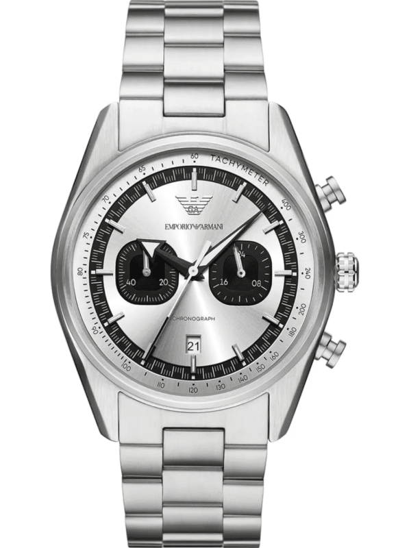 Montre Emporio Armani AR11636 homme chronographe acier argenté cadran sunray