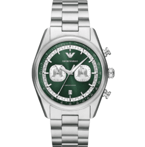 Montre Emporio Armani Homme au Maroc : Prix, Collections et Guide 2026 Montre Homme Emporio Armani AR11637 cadran vert émeraude et sous-cadrans argentés pour homme au Maroc.