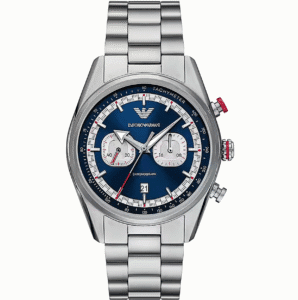 Montre Emporio Armani Homme au Maroc : Prix, Collections et Guide 2026 Montre Homme Emporio Armani AR11676 cadran bleu marine et poussoir rouge pour homme au Maroc.