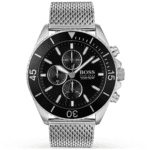 Montre Homme Hugo Boss 1513701 Ocean Edition cadran noir et bracelet maille milanaise.