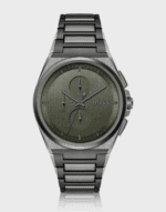 Montre Hugo Boss 1514045 Steer gris gunmetal avec cadran vert olive brossé.