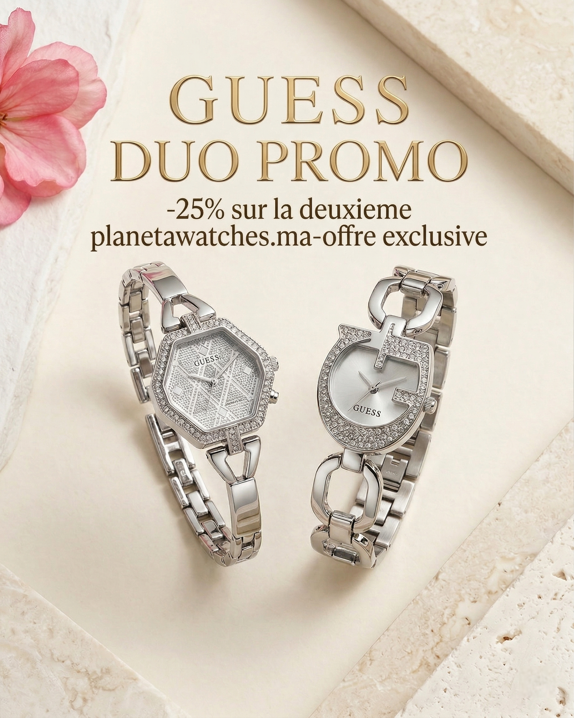 Fête des Mères au Maroc : Profitez de -25% sur la 2ème Montre et Faites le Double Bonheur Promo montre femme Maroc argentée cadran lumineux bracelet acier duo élégant pour femme au Maroc.