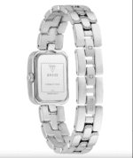 Détail du bracelet en acier argenté avec maillons G et dos du boîtier de la GUESS GW0865L1.