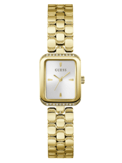 Montre femme GUESS GW0865L2 dorée avec boîtier rectangulaire et cristaux.