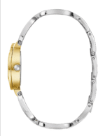 Vue de profil montrant la finesse du boîtier bicolore de la montre GUESS GW0683L6.