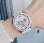 Montre Michael Kors Jessa MK6945 or rose et blanc avec compteurs cristaux pour femme au Maroc.