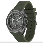 Montre Hugo Boss Volane 1513952 chronographe cadran gris bracelet silicone kaki pour homme au Maroc.