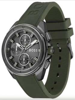 Montre Hugo Boss Volane 1513952 chronographe cadran gris bracelet silicone kaki pour homme au Maroc.