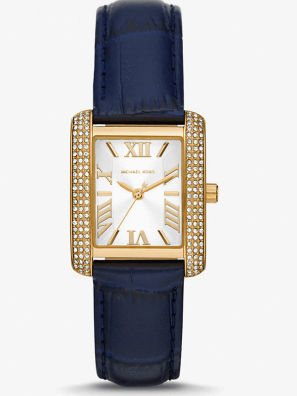 Montre Michael Kors Emery MK2982 blue gold-tone pave crystals rectangular watch for women in Morocco.