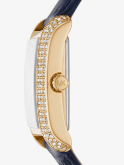 Michael Kors Emery MK2982 gold pave crystal bezel side profile blue strap for women in Morocco.