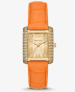Montre Michael Kors Emery MK2983 orange gold-tone champagne dial pave crystals rectangular watch for women in Morocco.