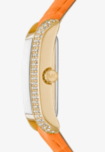 Michael Kors Emery MK2983 gold pave crystal bezel side profile orange leather strap for women in Morocco.