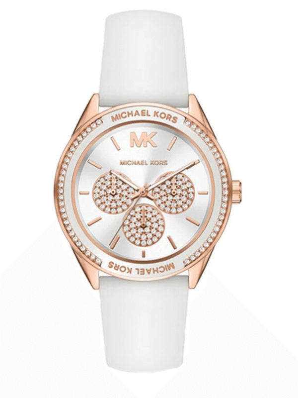 Montre Michael Kors Jessa MK6945 or rose et blanc avec bracelet lisse pour femme au Maroc.