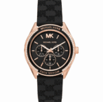 Montre Michael Kors Jessa MK7266 bicolore or et argent avec bracelet silicone logo noir pour femme au Maroc.