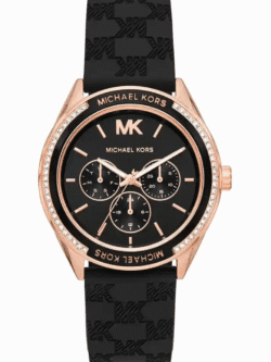 Montre Michael Kors Jessa MK7266 bicolore or et argent avec bracelet silicone logo noir pour femme au Maroc.