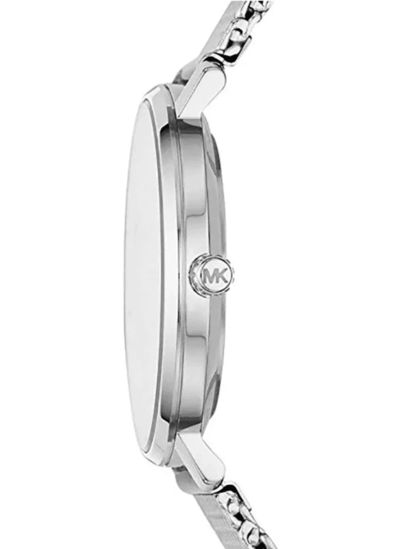 Montre Michael Kors Pyper MK4338 argentée profil boîtier fin couronne MK pour femme au Maroc.