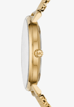 Montre Michael Kors Pyper MK4339 dorée profil boîtier fin couronne MK pour femme au Maroc.