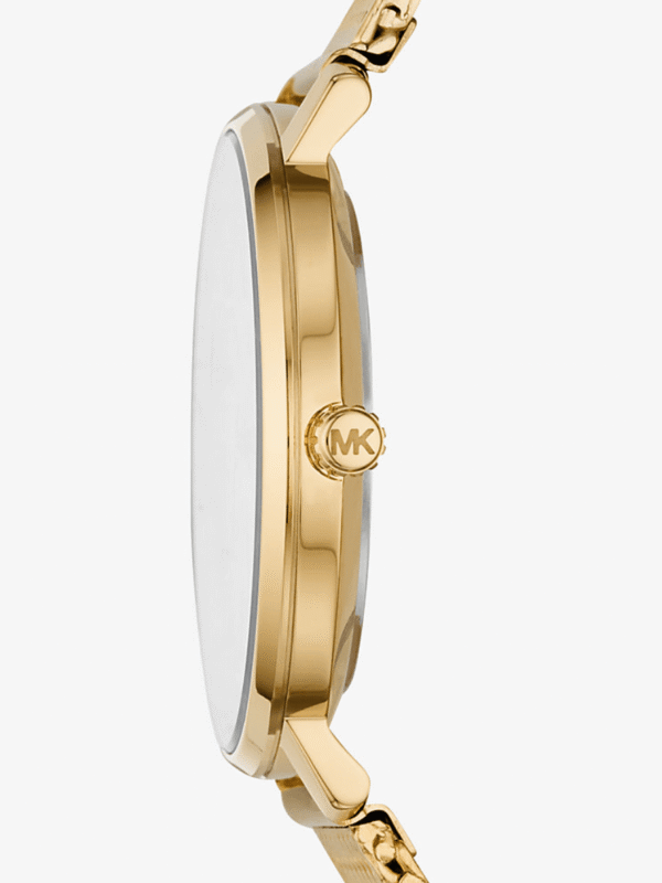 Montre Michael Kors Pyper MK4339 dorée profil boîtier fin couronne MK pour femme au Maroc.