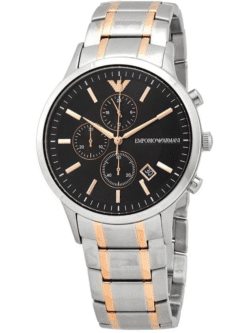 Montre Emporio Armani AR11165 chronographe bicolore cadran noir or rose pour homme au Maroc