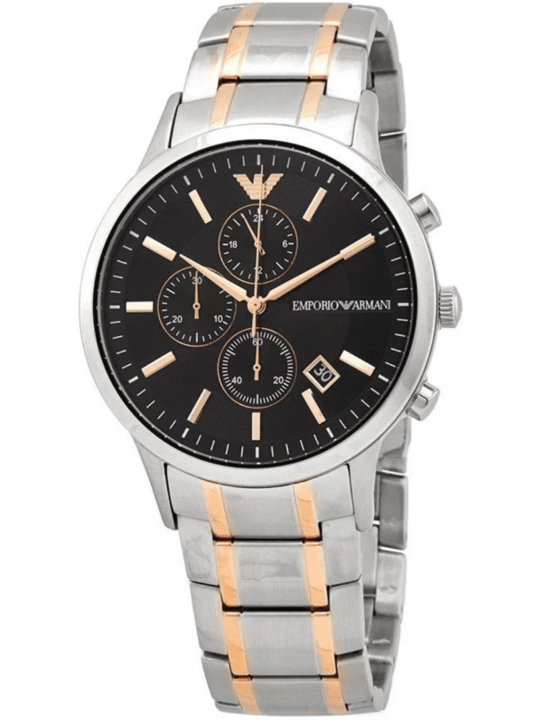 Montre Emporio Armani AR11165 chronographe bicolore cadran noir or rose pour homme au Maroc