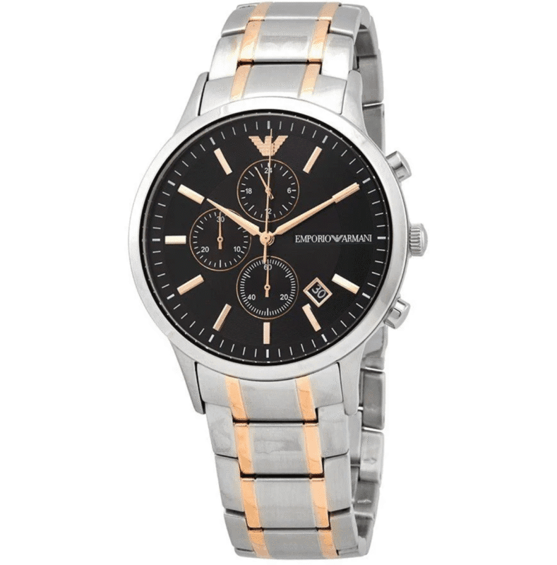 Montre Emporio Armani AR11165 chronographe bicolore cadran noir or rose pour homme au Maroc