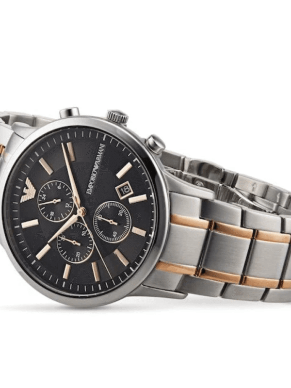 Montre Emporio Armani AR11165 bracelet bicolore argent or rose acier chronographe homme Maroc