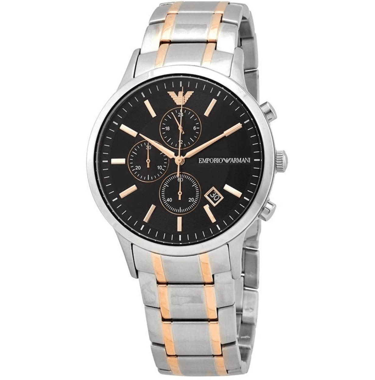 Montre-emporio-armani-AR11165 Montre Emporio Armani AR11165 chronographe bicolore cadran noir or rose pour homme au Maroc