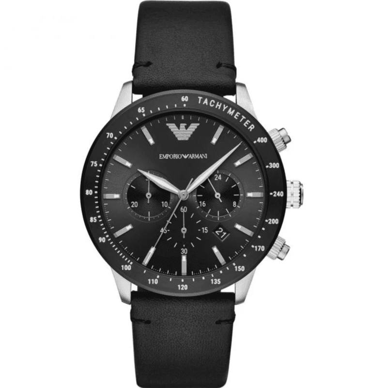 Montre Emporio Armani AR11243 cadran noir face lunette ceramique tachymetre