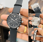 Montre Emporio Armani AR11243 détails fond boitier bracelet cuir noir