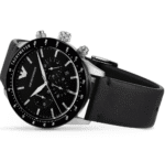 Montre Emporio Armani AR11243 chronographe noir vue angle bracelet cuir Maroc