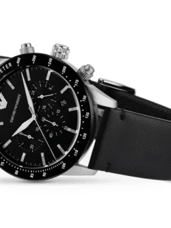 Montre Emporio Armani AR11243 chronographe noir vue angle bracelet cuir Maroc
