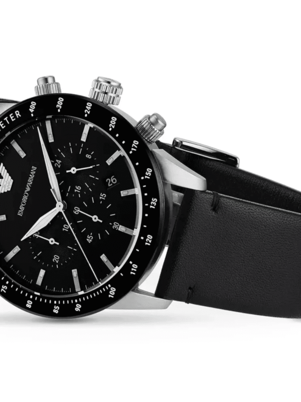 Montre Emporio Armani AR11243 chronographe noir vue angle bracelet cuir Maroc