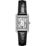 Montre Emporio Armani AR11623 femme 32 mm cadran argent bracelet cuir noir.